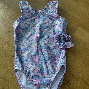 Mermaid Scale Kids leotard with Scrunchie